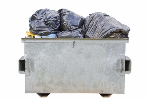 Fitzrovia neighborhood with clean streets and waste removal trucks